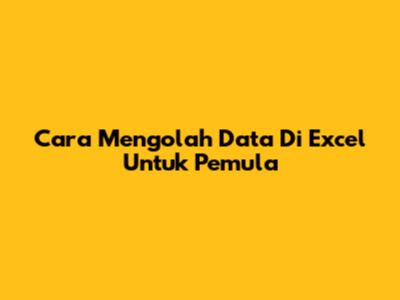 Cara Mengolah Data Di Excel Untuk Pemula