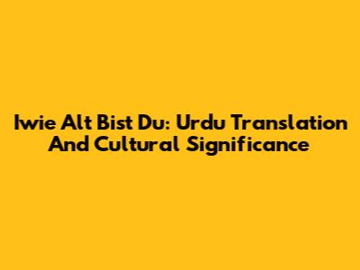 Iwie Alt Bist Du: Urdu Translation And Cultural Significance