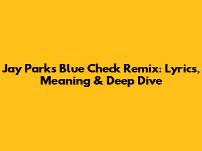 Jay Park's Blue Check Remix: Lyrics, Meaning & Deep Dive