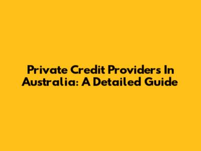 Private Credit Providers In Australia: A Detailed Guide