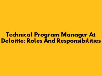 Technical Program Manager At Deloitte: Roles And Responsibilities